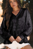 Frill Peplum V-Neck Long Sleeve Blouse - Trendsi - Flyclothing LLC