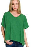 Zenana Ribbed V-Neck Short-Sleeve Knit Top - Trendsi
