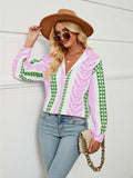 Geometric Collared Neck Long Sleeve Shirt - Trendsi - Flyclothing LLC