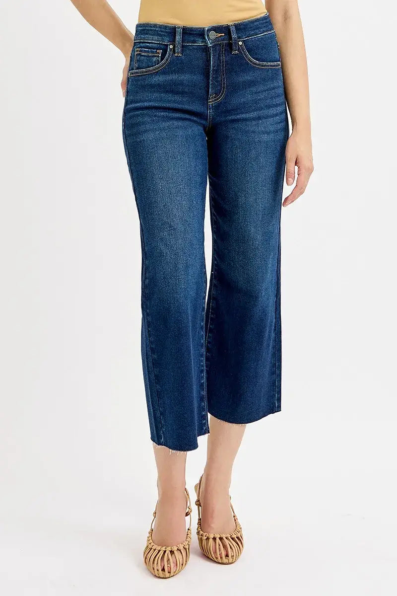 RISEN Full Size Tummy Control High Rise Crop Wide Jeans Plus Size - Trendsi - Flyclothing LLC