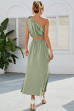 Ruched One Shoulder Top and Slit Skirt Set - Trendsi