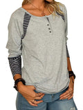 Full Size Striped Quarter Button Long Sleeve T-Shirt - Trendsi
