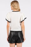 Mittoshop Contrast Trim Ruffled Cap Sleeve Knit Top - Trendsi