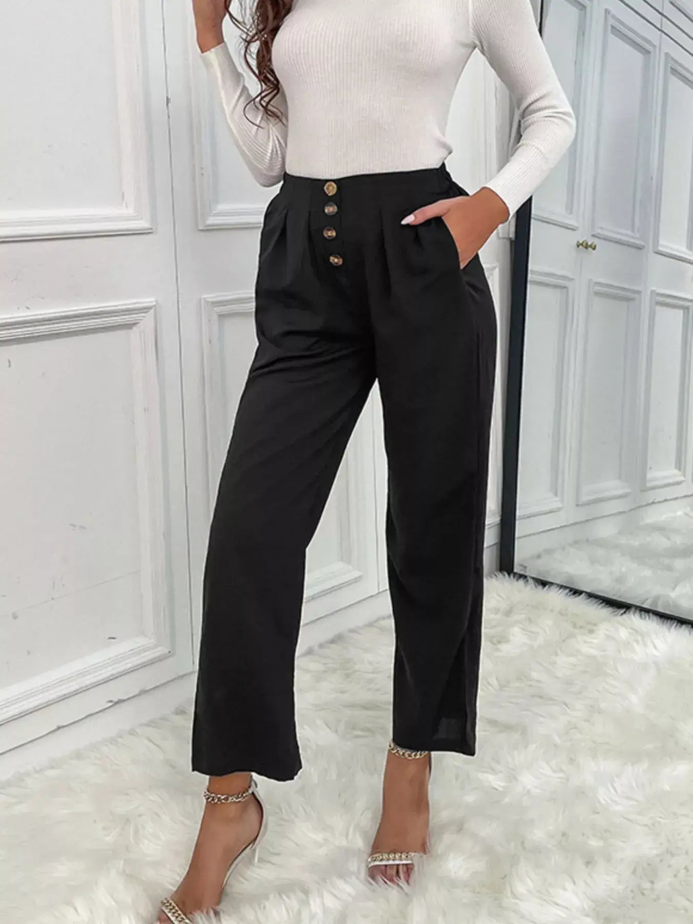 High Waist Wide Leg Pants - Trendsi - Flyclothing LLC