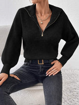 Honey Half Zip Dropped Shoulder Sweater - Trendsi - Flyclothing LLC