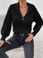 Honey Half Zip Dropped Shoulder Sweater - Trendsi