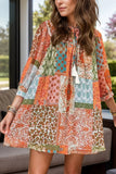 Tassel Printed Three-Quarter Sleeve Mini Dress - Trendsi
