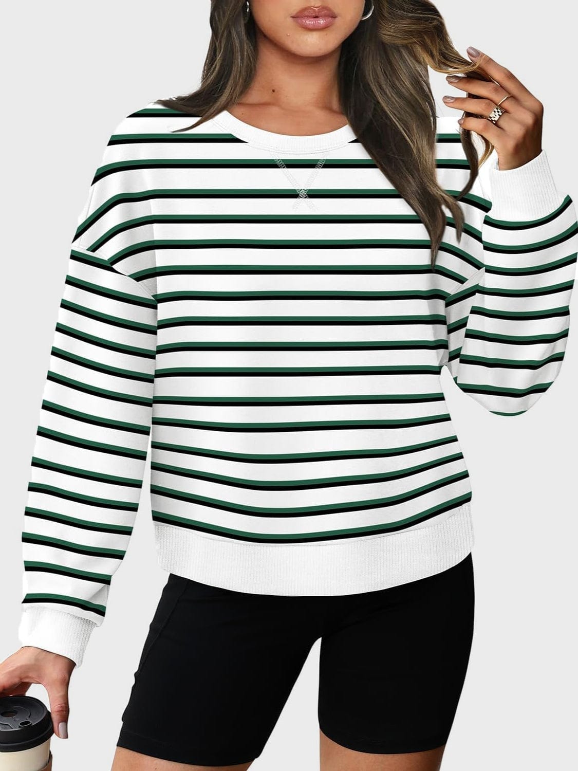 Lovelet Striped Round Neck Long Sleeve Sweatshirt - Trendsi