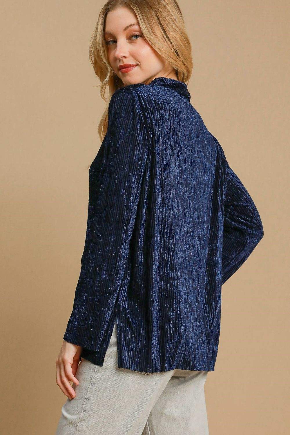 Umgee Side Slit Texture Button Up Shirt - Trendsi - Flyclothing LLC
