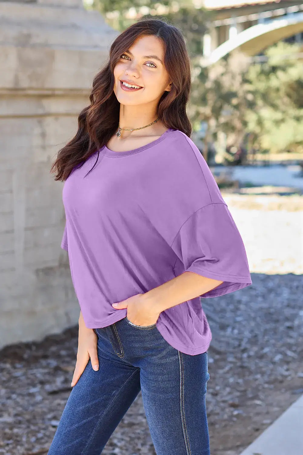 Basic Bae Bamboo Full Size Round Neck Drop Shoulder T-Shirt - ShopBasicbae - Flyclothing LLC
