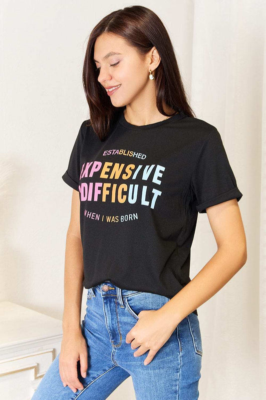 Simply Love Slogan Graphic Cuffed Sleeve T-Shirt - Trendsi - Flyclothing LLC