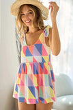 BiBi Multi Color Block Brushed Tied Ribbon Shoulder Top - Trendsi - Flyclothing LLC