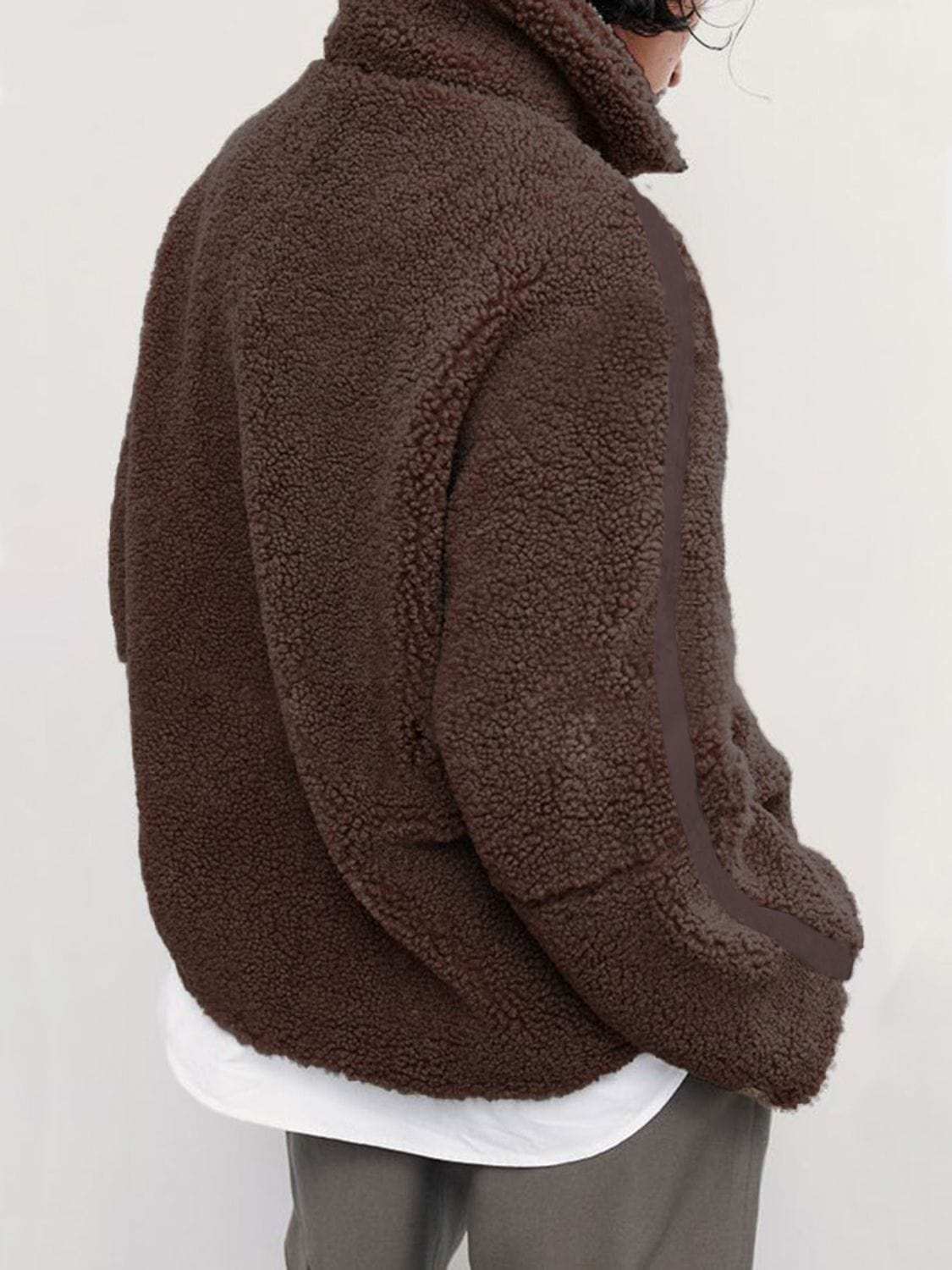 Zip Up Turtleneck Long Sleeve Plush Jacket - Trendsi - Flyclothing LLC