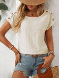Mandy Eyelet Round Neck Short Sleeve Top - Trendsi