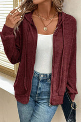 Drawstring Zip Up Long Sleeve Hooded Jacket - Trendsi - Flyclothing LLC