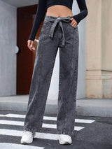 Tied Straight Leg Jeans with Pockets - Trendsi - Flyclothing LLC