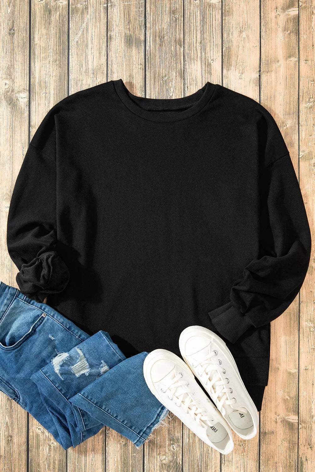 High-Low Round Neck Long Sleeve Sweatshirt - Trendsi - Flyclothing LLC