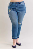 Judy Blue Full Size Mid Rise Bf Patch & Repair Destroy Release Hem Jeans Plus Size - Trendsi - Flyclothing LLC