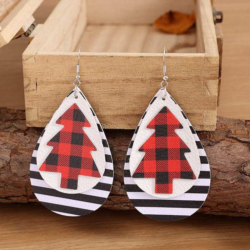 Christmas Tree PU Leather Earrings - Trendsi - Flyclothing LLC