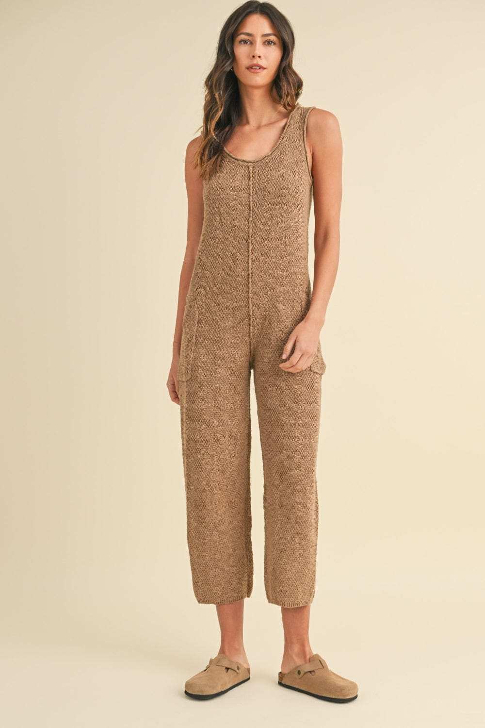 MABLE Sleeveless Knit Crop Jumpsuit with Pockets - Trendsi - Flyclothing LLC