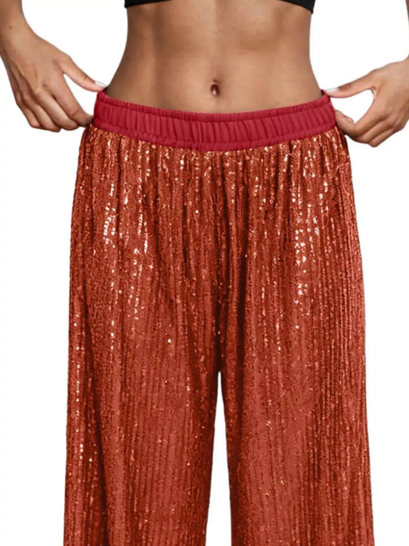 Sequin Wide-Leg Pants - Trendsi - Flyclothing LLC