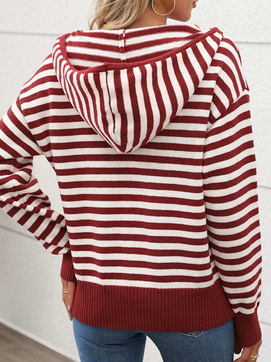 Perfee Striped Long Sleeve Hooded Sweater - Trendsi - Flyclothing LLC