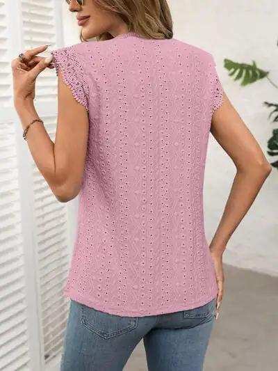 Lace Detail Round Neck Cap Sleeve Top - Trendsi - Flyclothing LLC