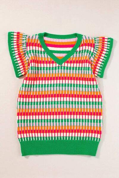 Contrast Striped V-Neck Knit Top - Trendsi - Flyclothing LLC