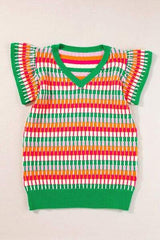 Contrast Striped V-Neck Knit Top - Trendsi - Flyclothing LLC