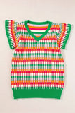Contrast Striped V-Neck Knit Top - Trendsi