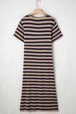 Casual Striped V-Neck Midi T-Shirt Dress - Trendsi - Flyclothing LLC