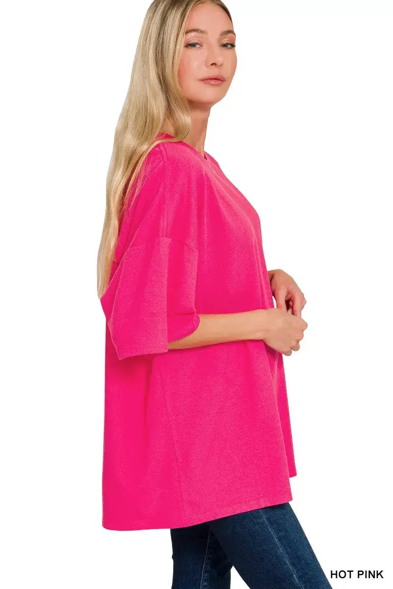 Zenana Cotton Short Sleeve Oversized Tunic Tee - Trendsi - Flyclothing LLC