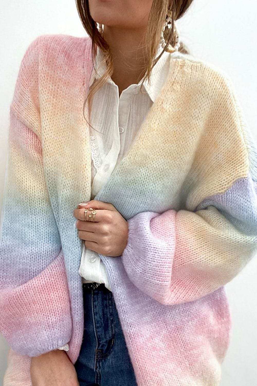 Gradient Open Front Drop Shoulder Cardigan - Trendsi - Flyclothing LLC