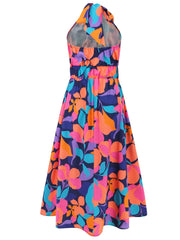 Ruched Printed Halter Neck Sleeveless Dress - Trendsi