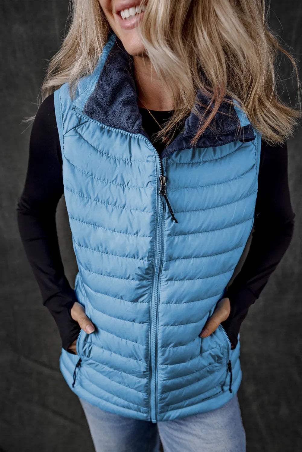 Pocketed Zip Up Vest Coat - Trendsi - Flyclothing LLC
