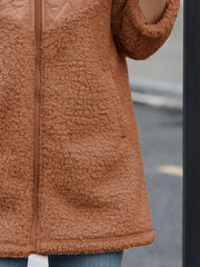 Fuzzy Zip Up Long Sleeve Hooded Jacket - Trendsi