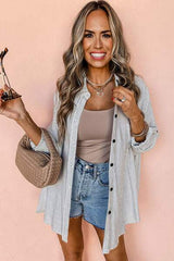 Striped Collared Neck Long Sleeve Shirt - Trendsi - Flyclothing LLC