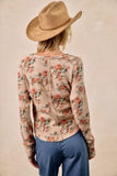 BiBi Floral Print Washed Waffle Thermal Top with Thumb - Trendsi - Flyclothing LLC