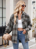 Pocketed Plaid Collared Neck Long Sleeve Shirt - Trendsi - Flyclothing LLC
