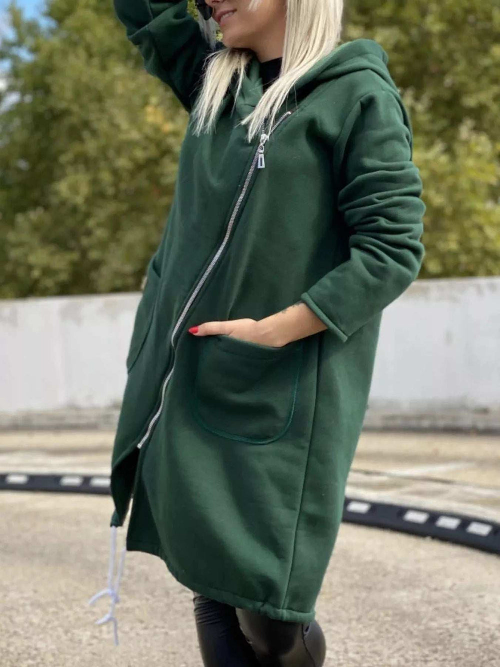 Full Size Asymmetrical Zip-Up Hooded Fleece Outerwear Plus Size - Trendsi - Flyclothing LLC