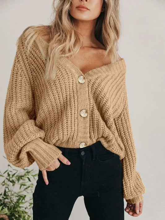 Button Up Long Sleeve Cardigan - Trendsi - Flyclothing LLC