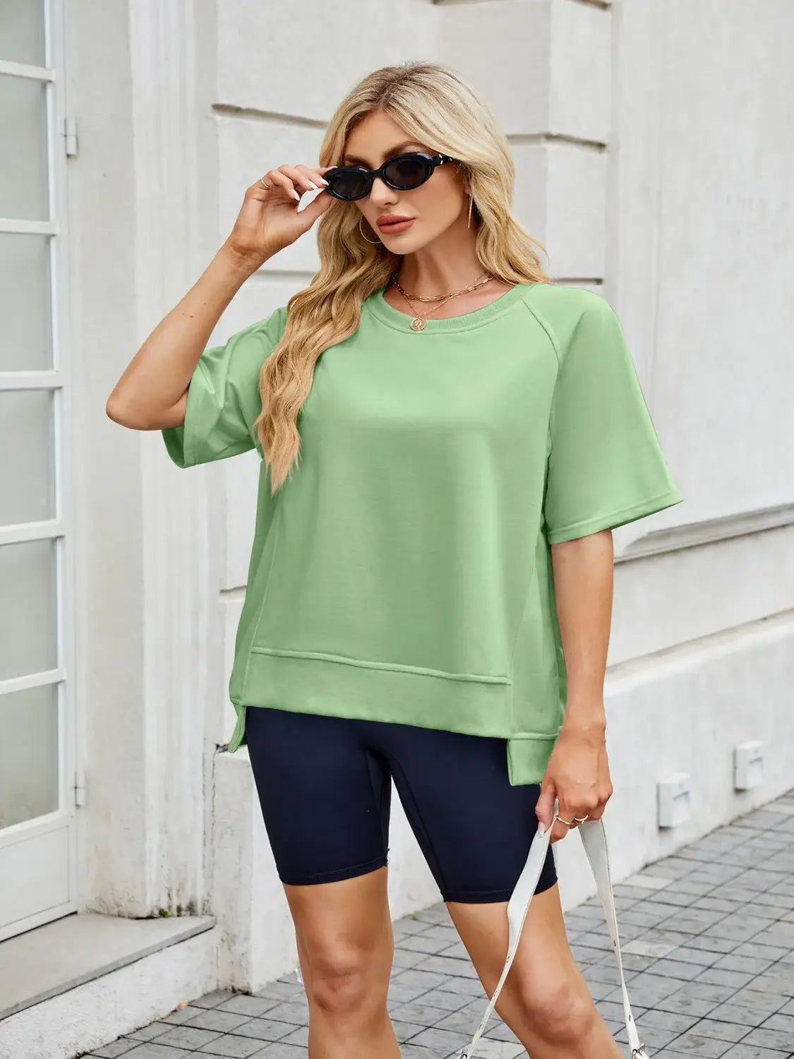 Round Neck Short Sleeve T-Shirt - Trendsi - Flyclothing LLC