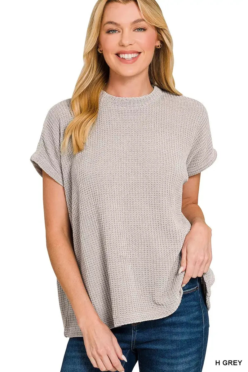 Zenana Chenille Waffle Cap Sleeve Sweater - Trendsi - Flyclothing LLC