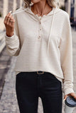 Drawstring Half Button Dropped Shoulder Hoodie - Trendsi