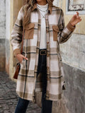 Plaid Button Up Long Sleeve Coat - Trendsi
