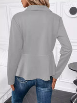 Pearl Embellished Zip-Up Peplum Outerwear - Trendsi - Flyclothing LLC