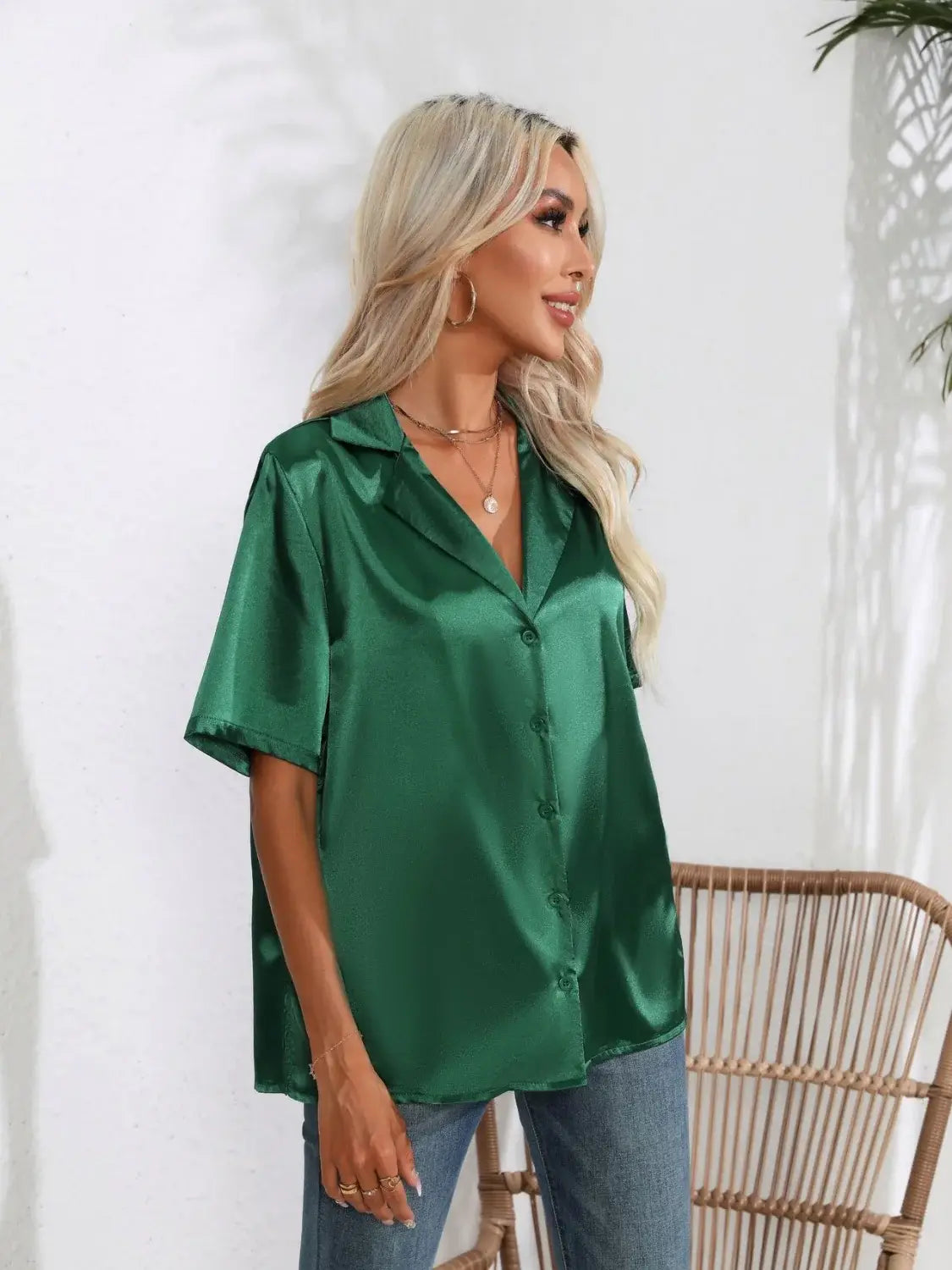 Button Down Short Sleeve Shirt - Trendsi - Flyclothing LLC