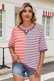 Striped Round Neck Half Sleeve T-Shirt - Trendsi - Flyclothing LLC