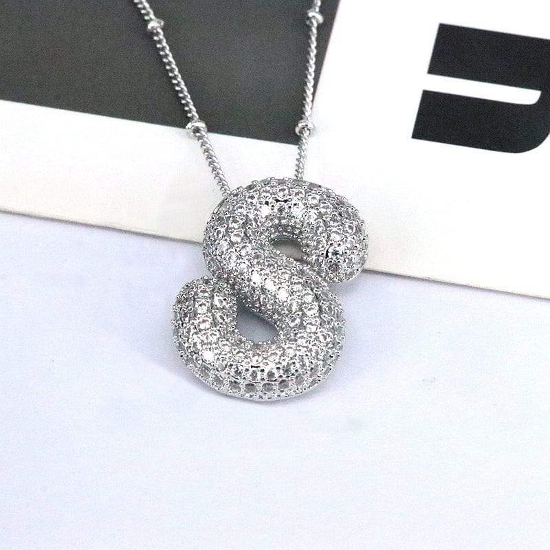 Copper Inlaid Zircon Letter Pendant Necklace - Trendsi - Flyclothing LLC