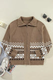 Zip Up Long Sleeve Geometric Cardigan